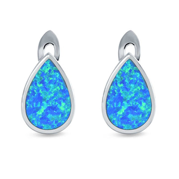 Pear Shape Stud Earrings Lab Created Blue Opal 925 Sterling Silver (16mm)